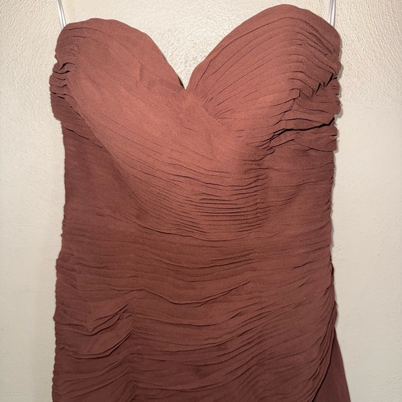 Formal Strapless Ruched Chocolate Brown Evening Dress Ruching Ruffles - Picture 2 of 7